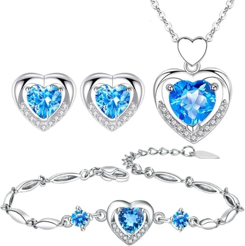 TOEECYHerz Zirkonia Schmuckset Silber Halskette Ohrringe Armband Kristall Anhänger Elegant Damen Schmuck Glänzend Hochzeitsschmuck