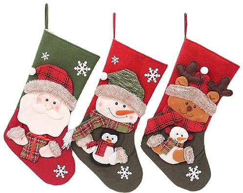 XNSHUN Nikolausstrumpf 3er Set Weihnachtsdeko, Weihnachtsstrumpf Geschenktüte, Nikolausstiefel Zum Befüllen Nikolaussocken, Weihnachten Hängende Strümpfe Für Weihnachtsdeko (02)