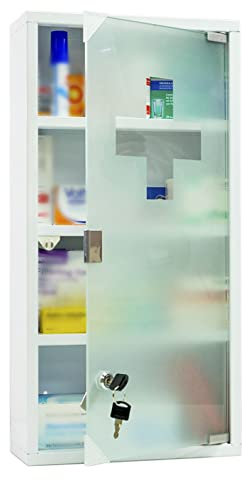 Style home Medizinschrank abschließbarer Arzneischrank 60x30x12cm, 4 Fächer, Metall Hausapotheke Medikamentschrank Erste-Hilfe-Schrank mit Glastür,inkl.2 Schlüsseln (Weiß)
