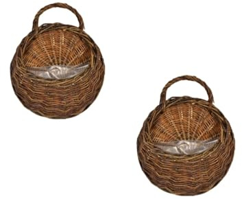 YuWangg 2 piezascestas Colgantes Pared, Exterior-Cestas De Frutas para Colgar En,De Flores De Mimbre Colgador De Macetas,Tejido a Mano, Apto para Jardines, Balcones, etc.