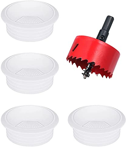 4 stycken skrivbordskabelgenomföring, 80 mm sladdhål för skrivbord med hålsåg, kabeldragning för intryckning, hålskydd sladdhål för skrivbord, vit