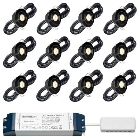 LED Einbaustrahler Toledo Schwarz bas | Einbauleuchten - Deckenstrahler - Einbauspots - Downlight - Terrassendach | 3W / Dimmbar/Schwenkbar / IP44 / Warmweiß | Set mit 12 Stück