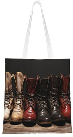 FWJZDSP Lederstiefel, bedruckt, wiederverwendbare Einkaufstasche, modische Handtasche für Arbeit, Reisen, Einkaufen