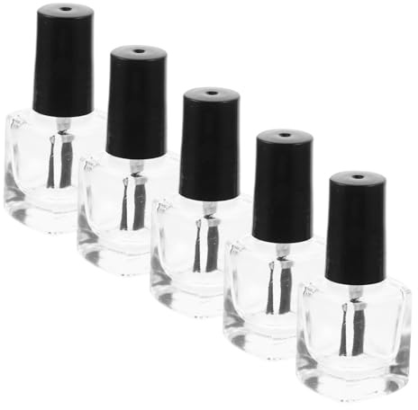 Gogogmee 5 PCS Square Nail Polish Bottles 5ml Empty Glass Containers with Brush Sturdy and Easy to Fill