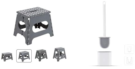 ARREGUI TB-027-G Tabouret Pliant | Marchepied pour Adultes et Enfants | Escabeau Pliant & Ibergrif Brosse WC Silicone Plate- Brosse Toilette et Supports, Anti-Goutte, Antibactérienne