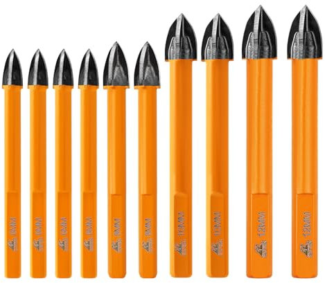 EXFEIN Set di punte diamantate per muratura, set di punte in metallo duro, 6/8/10/12 mm, gambo triangolare, per legno, plastica, porcellana, piastrelle in ceramica e marmo