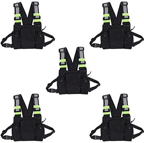 Janasiba 5X radio bröstficka bröstsele ansiktssele väska väska väst greement wear fodral för 2-vägs radio talkie walkie vägglampa A UV-5R svart + grön