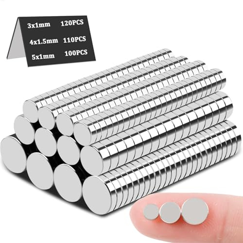 MIN CI Small Neodymium Magnets - 330Pack, Round Strong Magnets in 3 Sizes (Mini, 5x1mm, 4x1.5mm, 3x1mm) for Crafts, Fridge & Whiteboards
