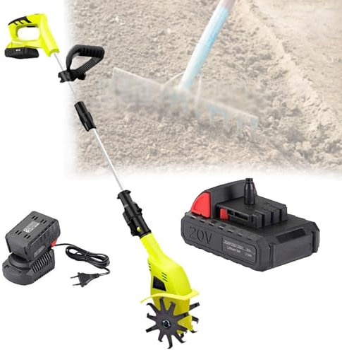Quixnova Cordless Electric Tiller Cultivator, 20V 250RPM/270RPM Garden Tiller, Cultivator Garden Tool with 2×4000 mAh Lithium Battery for Weed Removal,A