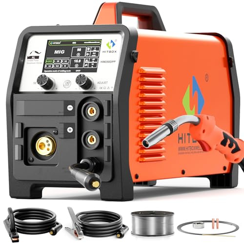 HITBOX Aluminum MIG Welder with Double Pulse,7 in 1,Gas MIG/Gasless Flux Core MIG/Stick/Lift TIG/Single Pulse/Dual Pulse Aluminum Welding Machine (HIM250DPP)