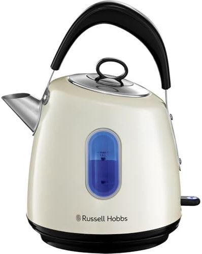 Russell Hobbs Electric Kettle (For Hot Water, Tea or Coffee, 1.5L, Fast Boil, Stainless steel with grey accents, Pull off lid, Perfect pour spout, Internal illumination, 3000W, Cream) Stylevia 28132