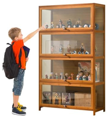 Ywanwj 4 Lagen sammlervitrine Glasvitrine Stehend Standvitrine, Großer Stauraum transparente Schranktür um die transparent in der Vitrine sind gut sichtbar und blockieren die Exponate Nicht