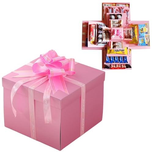 Pasdrucn DIY Explosionsbox Geburtstag Mit Spardose Und Geldbeutel, Geschenkbox Geburtstag, DIY Geschenkbox Überraschungsbox, Geschenkbox Explosionsbox, Geschenkboxen Für Süßigkeiten (Rosa)