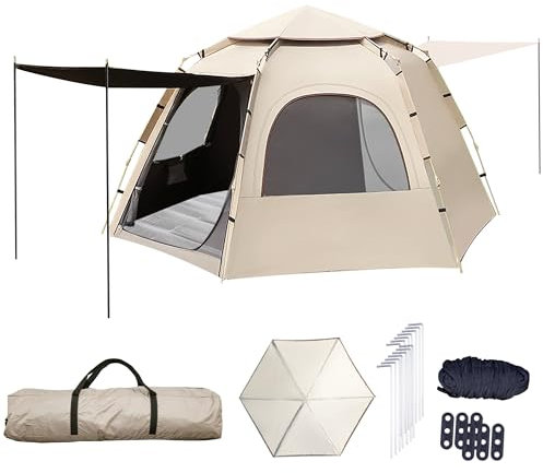 Camping Tent Automatic Instant Tent for 3-4 people Pop Up Ultralight Dome Tent 4 Seasons Waterproof & Windproof & Sunproof Camping Tent with Large Moisture-proof Pad