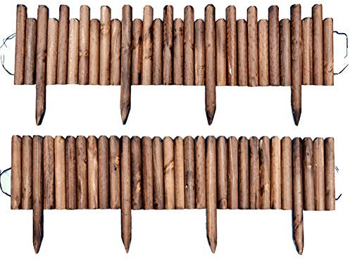 Clôture de jardin en bois pour parterres de fleurs, pelouses, chemins, installation facile, résistante à la corrosion, motif palissade, rouleau décoratif à pointes (25 x 120 cm)