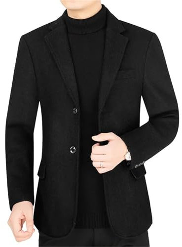 Americana de tweed para hombre, de cachemira, para negocios, informal, estrecha, para bodas, padrinos de boda, blazer formal, Negro , L