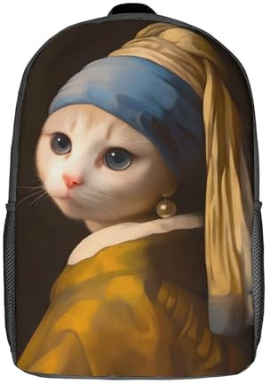 GQmoney Kinderrucksäcke, süße Katze mit Perlenohrring, Kinderrucksack, Schüler-Schultasche, 3D-gedruckte Tasche, Reiserucksäcke, modischer Rucksack, Kindertaschen, 43,2 cm