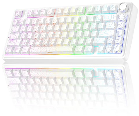 AULA F75 PRO Mechanische Tastatur Gaming,2.4GHz/Type-C/BT5.0 Mechanical Keyboard,Seitlich Graviert,Fünfschichtige Gefüllte Struktur,QWERTY,Hot-Swap Kabellos Gaming Tastatur 75 Prozent (Weiß)