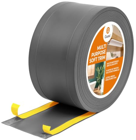 Quest Plinthe 6 en1 Multifonction 75 mm Autoadhésif - Gris foncé, 10 m | Moulure de finition polyvalente, cache-câbles, protection murale, sans perçage, résistante aux chocs, maison & bureau