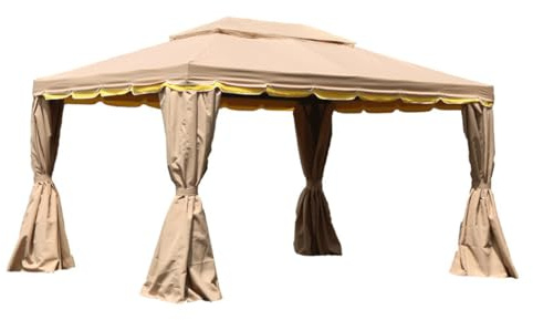 Tonnelle d'extérieur avec cadre en aluminium, double toit, filet et rideaux pour terrasse et abri de pelouse