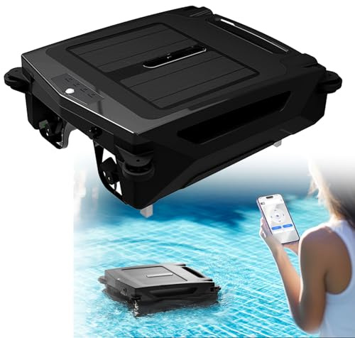 Skimmer robótico de piscina alimentado por energía solar, limpiador automático inalámbrico recargable con prevención automática de obstáculos, carga dual y 2 modos para un mantenimiento eficiente de