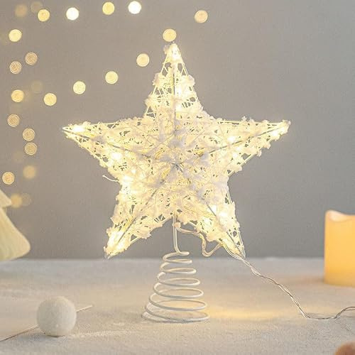 Weihnachtsbaumspitze,Weihnachtsstern Baumkrone,Beleuchtet Glitzer LED Stern Baumkrone für Weihnachtsschmuck und Weihnachtsdekoration Saisonale Dekoration-Weiß
