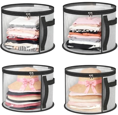 IGOWTOB 4-Piece Hat Storage Box, a Large-Capacity, Foldable, Transparent and Multi-Functional Organizer With Handle, Suitable for Storing Cowboy Hats, Top Woolen Hats Baseball Caps