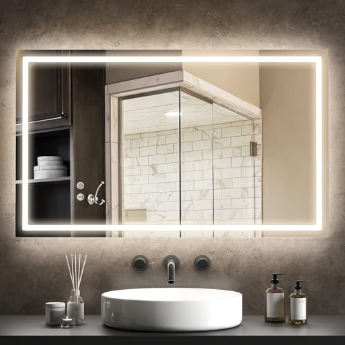 HOMCOM Badrumsspegel med belysning, 100 x 60 cm, LED-spegel med fram- och bakbelysning, väggspegel med touch-knapp, ljusspegel, imfri med 3 ljusfärger, silver