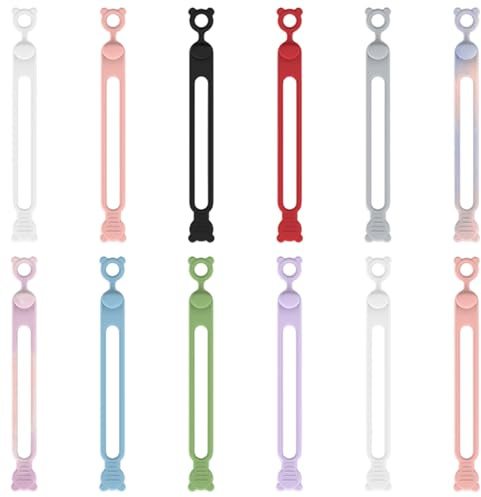 12 bridas de silicona de 4, 3 pulgadas para cables de datos elásticas reutilizables para sujetar auriculares y cargadores de teléfono color aleatorio.