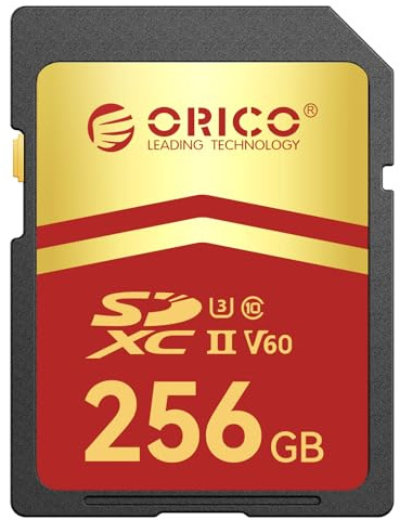 ORICO 256 GB SD-kort, UHS-II, C10, U3, V60, 4K UHD, Full HD, upp till 300 MB/s läshastighet, SDXC-minneskort för professionella fotografier och innehållsskapare – SD60
