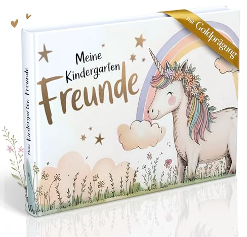 Tikva Verlag Freundebuch für den Kindergarten mit Einhorn-Motiven | Erinnerungsbuch mit Platz für 30 Freunde & 5 Wegbegleiter (z. B. Erzieherinnen) | Beliebtes Geschenk für Mädchen im Kindergarten
