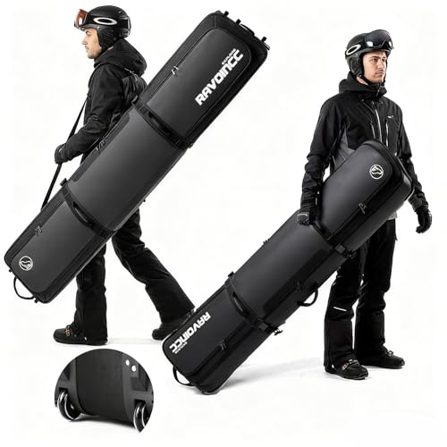 Snowboard Bag with Wheels Padded Snowboard Ski Bags for Air Travel Flying Waterproof Rolling Snowboarding Bag Carries Snow Board Gear Helmets Boots Goggles Snow Gear (Black, Size Up to 175CM)