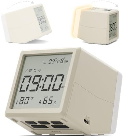 Aurolumiz Retro Digital Alarm Clock with Night Light, Temp & Humidity | Creative flip night light with soft time backlight; retro gift clock for bedroom, desk, kids and travel