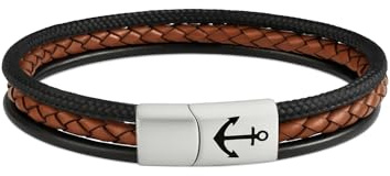 Paris Montana Segeltau Leder Armband Unisex – Handgefertigtes maritimes Armband mit Edelstahl Magnetverschluss & Ankergravur – Stilvolles Geschenk für Damen & Herren