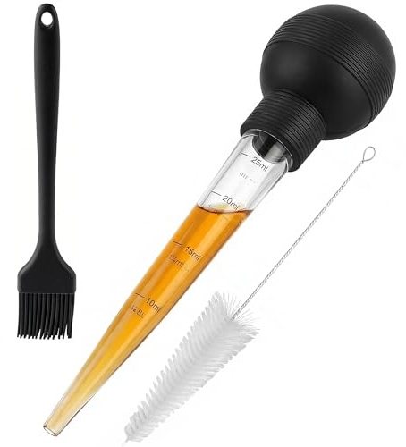 Li&Zhao Turkey Baster Syringe for Cooking-Large Capacity Baster for Cooking with Cleaning Brush-Essential Turkey Syringe for Hot Liquids, Must-Have Thanksgiving Kitchen Tool for Roasting(Black)