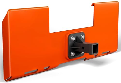 Skid Steer Mount Plate, 3/8 Skid Steer Attachment Plate with 2 Removable Trailer Hitch Receiver, Thick Attachment Loader Plate, Universal Skid Loader Tractor Quick Attach Plate, Orange