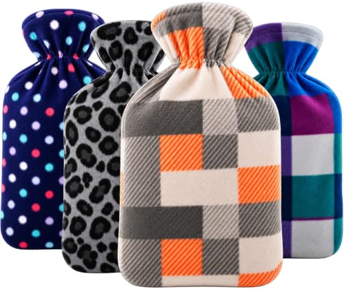 Hot Water Bottles with Cover 2 Litre - Pack of 2 - Natural Rubber Leakproof Ribbed Hot Water Bag for Pain Relief, Cramps, Muscle Aches, Warm Therapy (Any Two Random Design Dispatched)