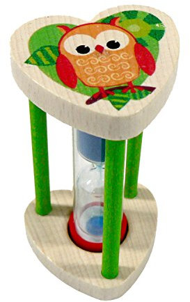 Hess Holzspielzeug 14582 - Zahnputzuhr aus Holz für Kinder, Serie Eule, für Kinder, inkl. Sanduhr mit farbigem Sand, handgefertigt, zur täglichen Nutzung beim Zähneputzen