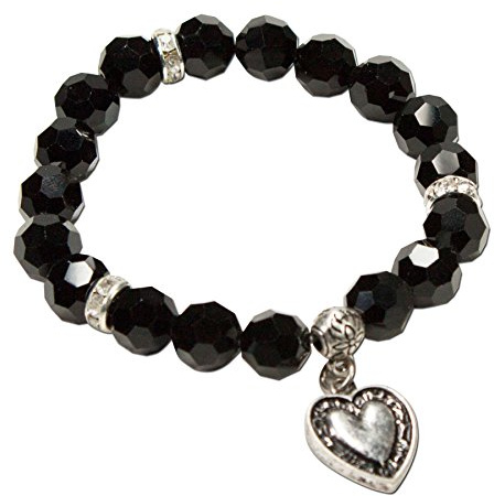 Alpenflüstern Perlen-Trachten-Armband Trachtenherz - Damen-Trachtenschmuck, elastische Trachten-Armkette, Perlenarmband schwarz DAB015