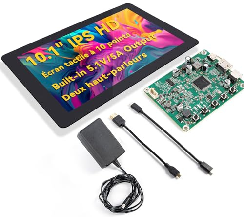 SunFounder 10 Zoll DIY Touchscreen für Raspberry Pi 5, IPS HD 1280x800 LCD, 60Hz, 5,1V/5A Ausgang, HDMI, 10-Punkt-Touch, ohne Treiber, Lautsprecher, für RPi 5/4/3/Zero 2W, RetroPie, Home Assistant