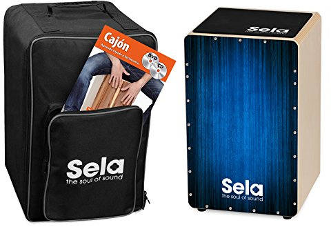 Sela SE 124 ES Varios Blue Cajon Bundle mit Rucksack, Sitzpad, spanischer Anfängerschule, CD und DVD