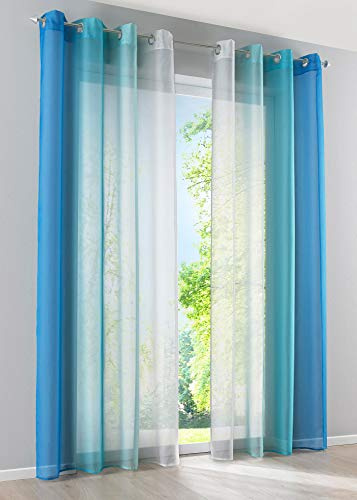 Gardinen 2er Pack Farbverlauf Blau HxB 245x140 cm Ösen »Modena« | Farbverlauf Blau HxB 245x140 cm - 2 transparente Dekoschals mit Ösen und Raffhaltern, waschbar 40 Grad