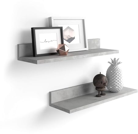 Mobili Fiver, Coppia Mensole Rachele, 60 cm, Grigio Cemento, Nobilitato, Mensole da muro Camera, Corridoio, Cucina, Ingresso, Soggiorno, Ufficio, Made in Italy
