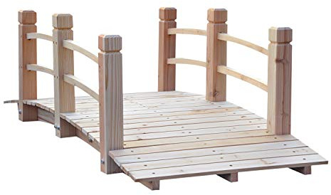 Outsunny Gartenbrücke Holzbrücke Holzsteg Teichbrücke Zierbrücke mit Geländer bis 180 kg Tannenholz Natur 152,5 x 67 x 48 cm