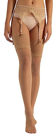 CALZITALY Strapsstrümpfe mit Spitzenbund, Pack Feine Brautstrümpfe und Strumpfhalter 15 DEN | S, M/L, XL, XXL, 3XL, 4XL | Made In Italy (S, PACK Hautfarbe Dreieck)