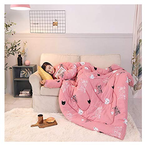 HOXMOMA Tragbare Decke mit Ärmeln, verdickte, tragbare Baumwolldecke, Warmer Schlafsack für Erwachsene, Umhang mit Reißverschluss, winddichter Umhang für das Büro zu Hause 59 * 79 Zoll,Rosa