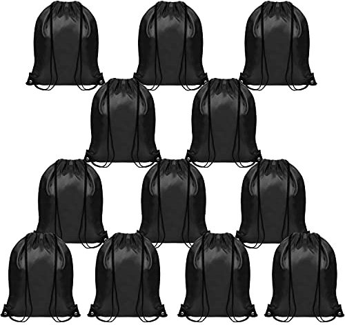 BELLE VOUS Beutel mit Kordelzug Beutel Rucksack Stoffbeutel Schwarz (12er Pack) - 42 x 35cm - Turnbeutel Schwarz zur Aufbewahrung, Reisen und Schwimmen - Unisex Stoffbeutel