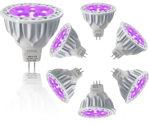 (6-Pack Not Dimmable Purple MR16 GU5.3 Bi-Pin Base LED Bulbs,5W,20W 35W 50W Halogen Equivalent,AC/DC 12V Low Voltage,40 Degree Spotlights for Landscape Yard Garden Tree Pool Holiday Lighting