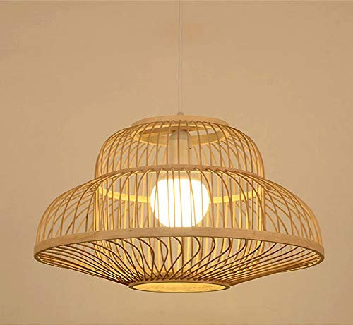 ZHANGL LED de mimbre hecha a mano Nuevo chino estilo casa de té de bambú Arte platillo volante de la lámpara Característica del restaurante del dormitorio Estudio Luz Tea House Inn bambú arte de la lá