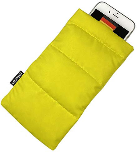 SAFACUS Thermo Handyhülle Tasche Universal Daunen Pouch Handysocke Weihnachten Geschenke für Smartphones Handy Winter Handyhülle für iPhone 14 13 12Plus X, Samsung Galaxy (Yellow)